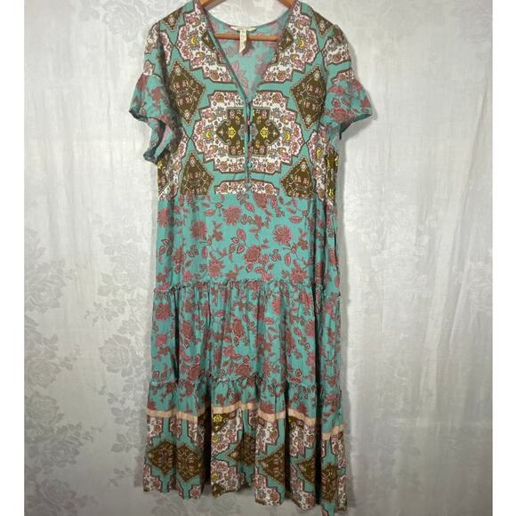 Matilda Jane Midi Dress Medium Floral Flutter Sleeve Tiered Boho Down to Earth - Picture 1 of 8